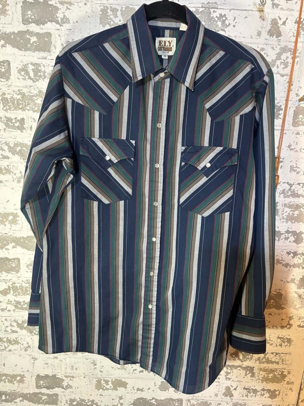 VTG USA Ely Cattleman Shirt Large Western Pearl Snap Blue Plaid Cowboy Rodeo